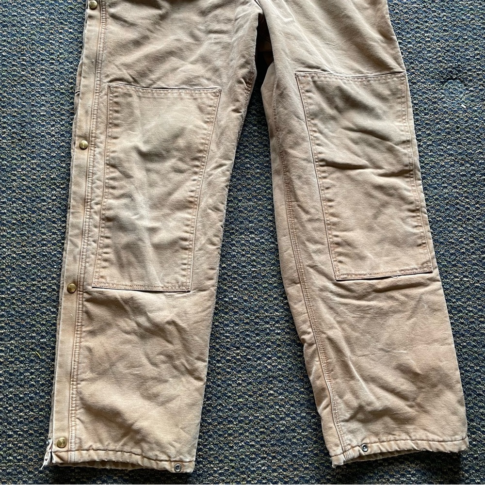 Carhartt Vintage Double Knee Insulated Cargo Work Overalls Distressed USA 38x34 - Picture 5 of 16
